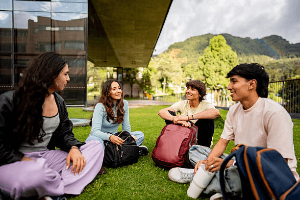 Group of international students socializing and meeting new friends.